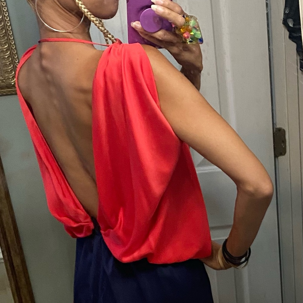 Vionnet silk color block red blue blouson Grecian draped dress 42 S Italy